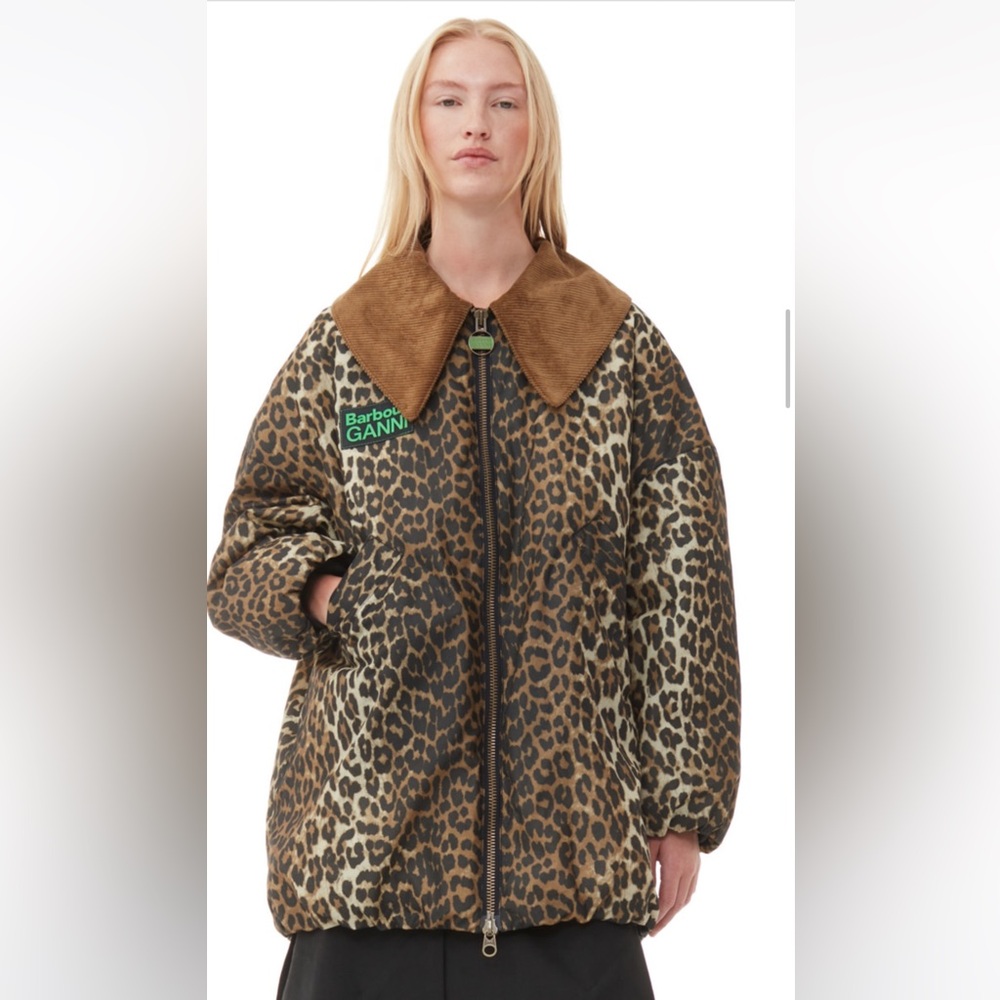 NWT GANNI x Barbour Leopard Waxed Barn Jacket Size 6